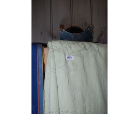 A pair of green Curtains, 111" drop, x 1242 wide, pelmets, tassels etc