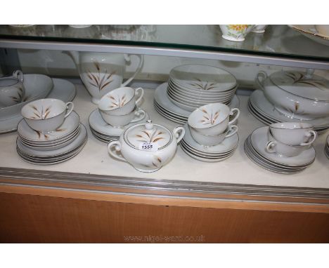 A Japanese Dinner/tea service - Kyoto HHP 1932 white ground with wheat sheaf decoration, comprising plates, cups and saucers,