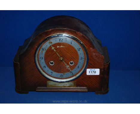 A Bentima Oak cased presentation Mantle Clock ''Welsh Grand National Flying Club Coronation Special 1st. Thurso 1953, the dom