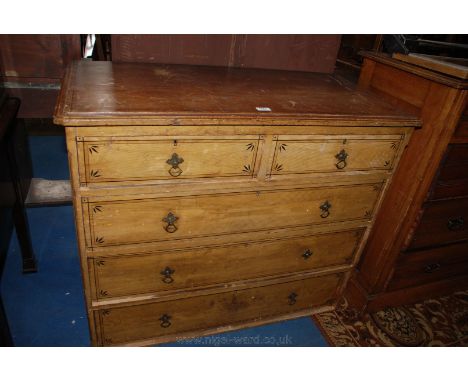 A Victorian Pine original drag finish and painted Chest of two short, over three long graduated Drawers, the line painted top