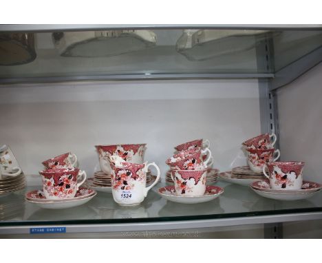 A Victoria gilt edge pink floral Teaset including ten cups and saucers, eleven Tea Plates, two Cake Plates, Milk Jug and Suga