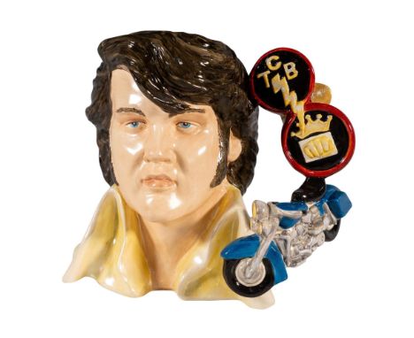 Rare hand painted figural jug inspired by Elvis' 1964 film, Viva Las Vegas. Luster yellow shirt and light brown hair. The han