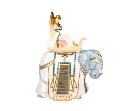 Limited edition figure of Queen Cleopatra on top of a decorated elephant. Royal Worcester backstamp. Artist: Timothy PottsIss