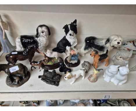 16 bird and animal figurines including Country Artists Border Collie (no.02766 24cm high), Cat Stretching (CA436), Pig with S