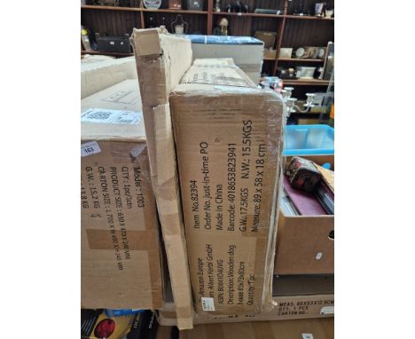 A Hobbyzoo rabbit hutch kit, a metal fireguard &amp; a wooden dog house kit - all boxed.