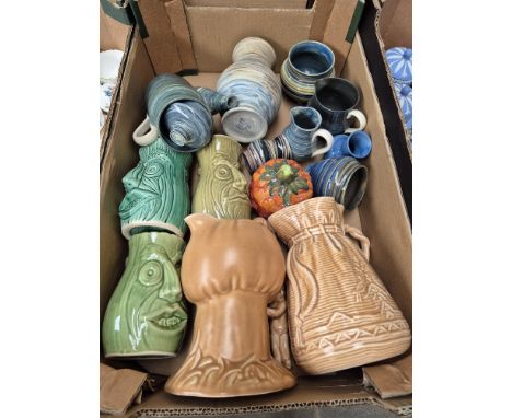 Sylvac jug no.1969 (23cm high), Dorothy Bag jug with handle in form of a drawstring by Falcon Ware, 3 celery holders in the f