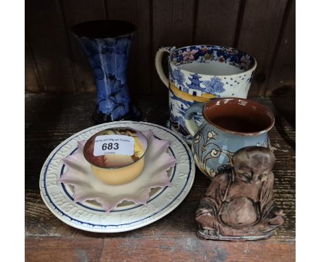 Assorted pottery including an Albert Edward Prince of Wales cream ware plate, Belleek, Royal Doulton etc.