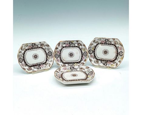 Small rectangle dishes designed in brown, pink and yellow florals with gilt edge. R No.34018 backstamp. Issued: 20th centuryD