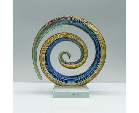 Illuminate your space with the vibrant beauty of this Murano style glass art sculpture a mesmerizing spiral adorned in rainbo