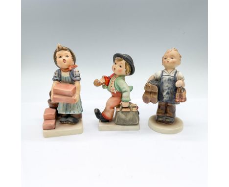 Hand painted figurines. Includes The Builder, Merry Wanderer, and Boots. Goebel backstamps. The Builder: 3"L x 2.5"W x 5.5"H.
