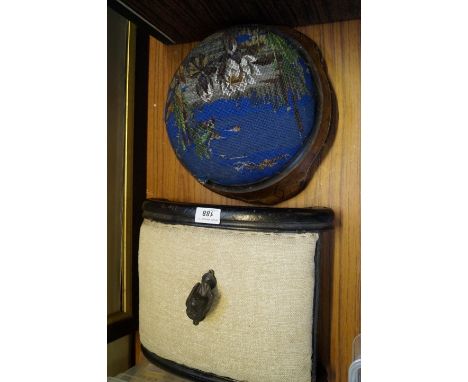 A Victorian footstool with tapestry inset top, and a similar example.