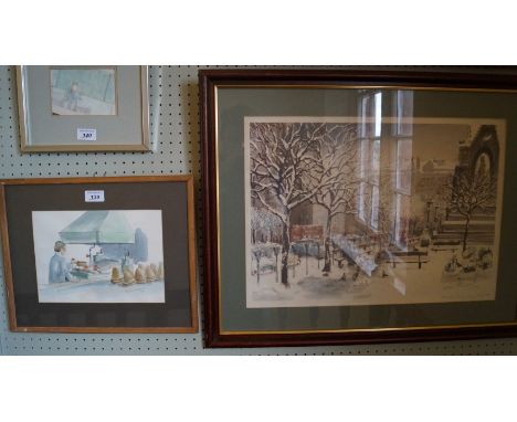 An Albin Trowski watercolour depicting a Stockport hat maker, also an Albin Trowski pencil signed limited edition print depic