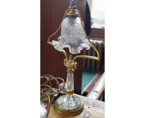 A cut glass and ormulu mounted French table lamp by H Beau early 20th Century, the cut glass column with ormulu mounts in the