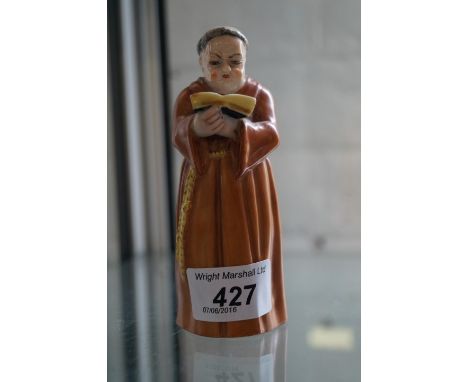 Royal Worcester Candle Snuffer, in the form of a monk reading, puce factory marks to base and date code for 1922 to base, hei