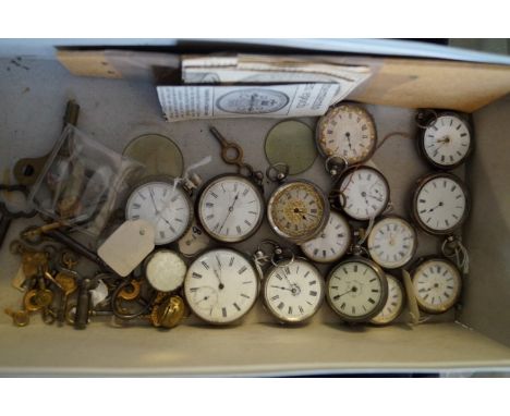 A large collection of pocket watches, of various styles, manual wind and key wind watches, the majority silver, with miscella