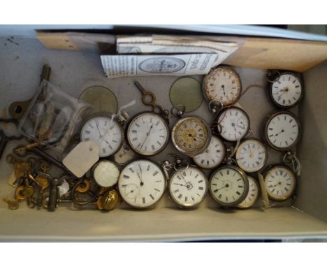 A large collection of pocket watches, of various styles, manual wind and key wind watches, the majority silver, with miscella