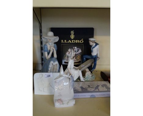 A collection of various Lladro items,  a boy and girl on seesaw, a girl wearing a bonnet hand, a plaque  Lladro society, incl