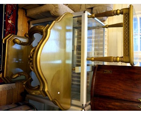 A reproduction gilt painted console table, together with a similar coffee table with glass top.