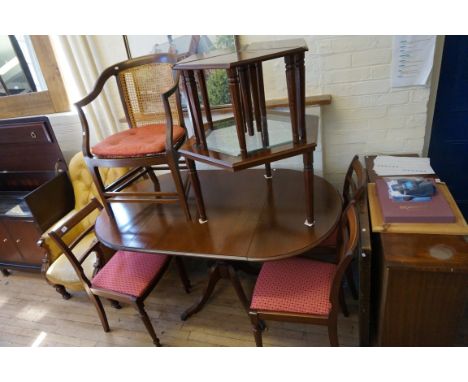 A modern mahogany dining suite comprising drop leaf table and four ladder back chairs, also a modern nest of four coffee tabl