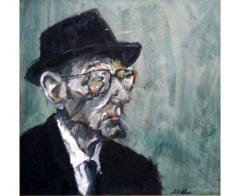 20th Century School - 'Portrait of a Gentleman in Hat and Glasses'
Oil on panel, indistinctly signed, approx. 51x52cm, framed