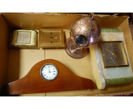 An Art Deco style Elliott onyx cased mantel clock together with various other mantel clocks and carriage clocks