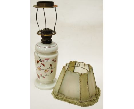 A circa 1900 opalescent glass oil lamp, with hand-painted floral decoration