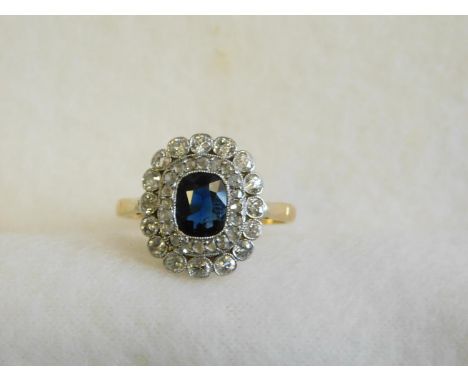 18ct gold sapphire & diamond cluster ring-size P½ 