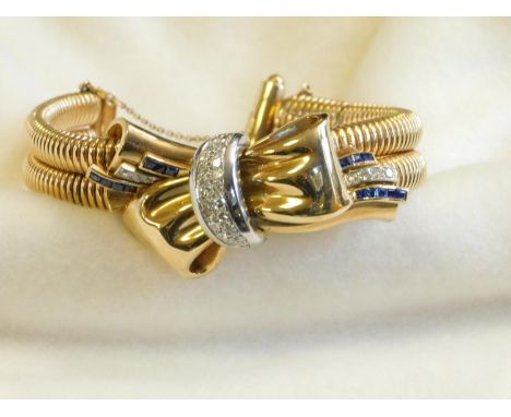 9ct gold Sapphire &amp; diamond bow bracelet