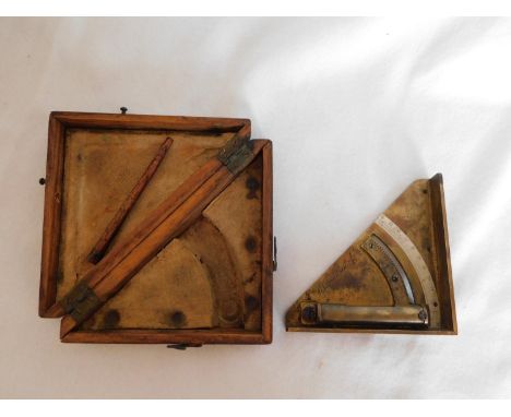 Antique brass inclinometer / clinometer in fitted wood case -marked 1 Noniustheil = 1/20° -box measures 19cm x 10½cm (7½" x 4