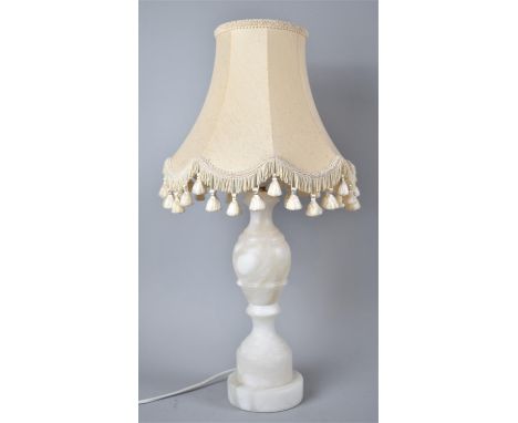 A Modern Alabaster Vase Shaped Table Lamp with Shade, 52cm high 