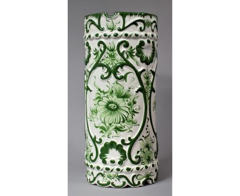 A Modern Ceramic Cylindrical Green and White Glaze Portuguese Stick Stand, 46cm high 