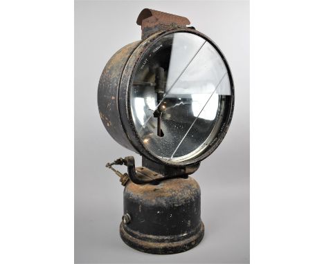 A WWII Air Ministry Airfield Flood Light Projector by Tilley, Hendon Having Blackened Case, Rear Carrying Handle, 66cm High 