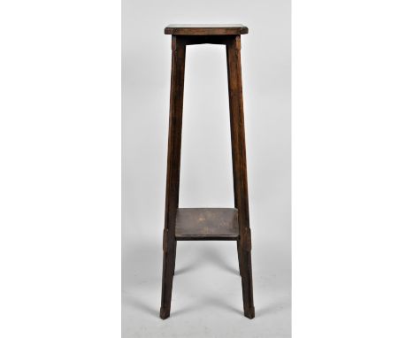 An Edwardian Oak Square Topped Jardiniere Stand with Stretcher Shelf 