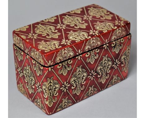 A Modern Ceramic Red Glazed Box Decorated with Fleur De Lys, 18cm Long 