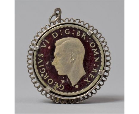 An Enamel George V Half Crown in White Metal Pendant Surround, 1949 
