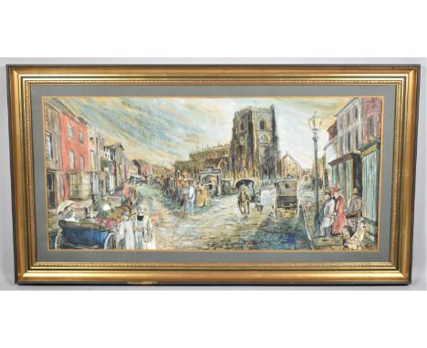 A Large Gilt Framed Acrylic, Old Newport, 95x43cm Signed Alan R 