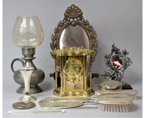 A Collection of Various Dressing Table Items to comprise Mirror, Brush, Etc together with a H Samuel Quartz Mantel Clock (AF)