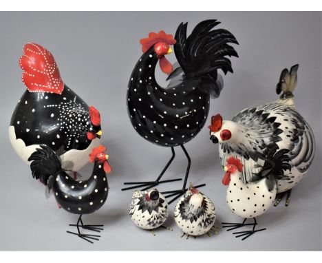 A Collection of Various Seven Ceramic Rocking Roosters by Galla, 32cms High (Some Condition Flaws) 