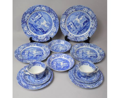 A Collection of Spode Italian Pattern Cups, Saucers, Bowls, Plates Etc (Fourteen Pieces in Total) 