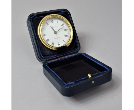 A Cased Travelling Silver Gilt Circular Alarm Clock, Hallmarked London 1986, "Tregawne" 