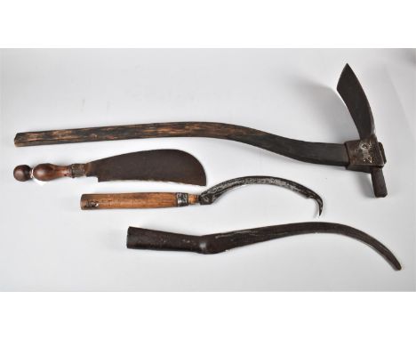 A Collection of Vintage Hedge Laying Tools and an Adze 