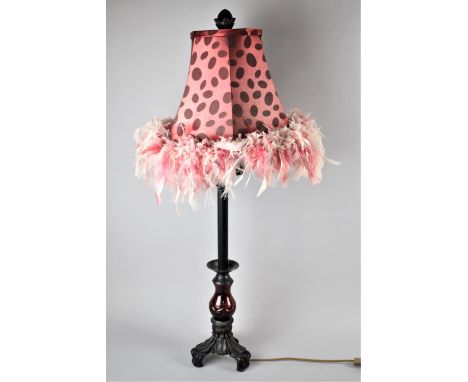 A Modern Minster Table Lamp with Feather Edged Shade, 81cm high 