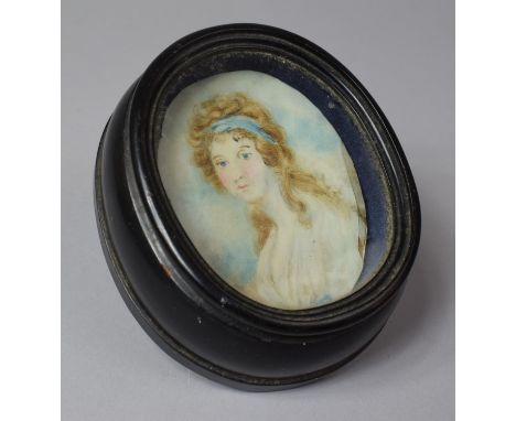 A Ebonised Deep Frame Containing 19th Century Portrait Miniature on Ivory, Monogrammed JBM, 12cm high 