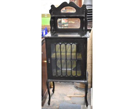 A Late Victorian/Edwardian Ebonised Display cabinet with Raised Gallery and Mirrored Shelf, 57cm wide 