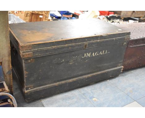 A 19th Century Pitch Pine Military Trunk, Inscribed for J Magall, 86cm Long 