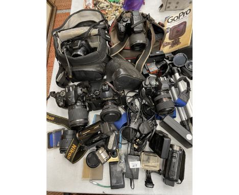 A COLLECTION OF CAMERAS AND ACCESSORIES TO INCLUDE NIKON D5300, FUJIFILM FINEPIX S, CHINON CE II MEMOTRON, CHINON CP-6, PANAS