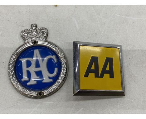 TWO VINTAGE BADGES TO INCLUDE AUTOMOBILE ASSOCIATION AND RAC