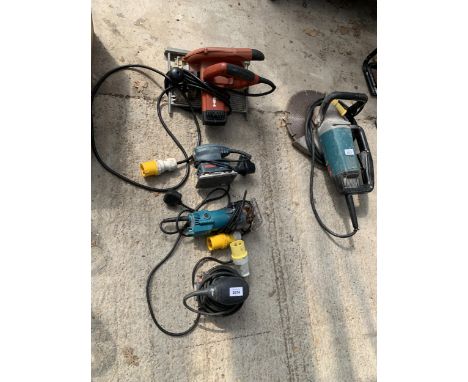 FOUR POWER TOOLS TO INCLUDE A BOSCH PALM SANDER AND A MAKITA ROUTER