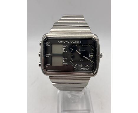 AN OMEGA SEAMASTER MONTREAL CHRONO-QUARTZ SCOREBOARD STAINLESS STEEL GENTLEMENS BRACELET WRIST WATCH PRODUCED FOR THE 1976 MO