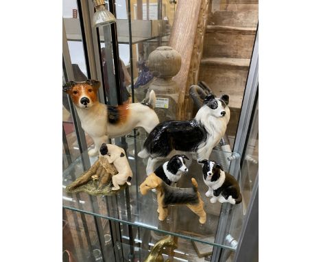 SIX MODELA OF CERAMIC DOGS TO INCLUDE THREE COLLIES AND THREE TERRIERS, INCLUDING BESWICK AND MELBA WARE
